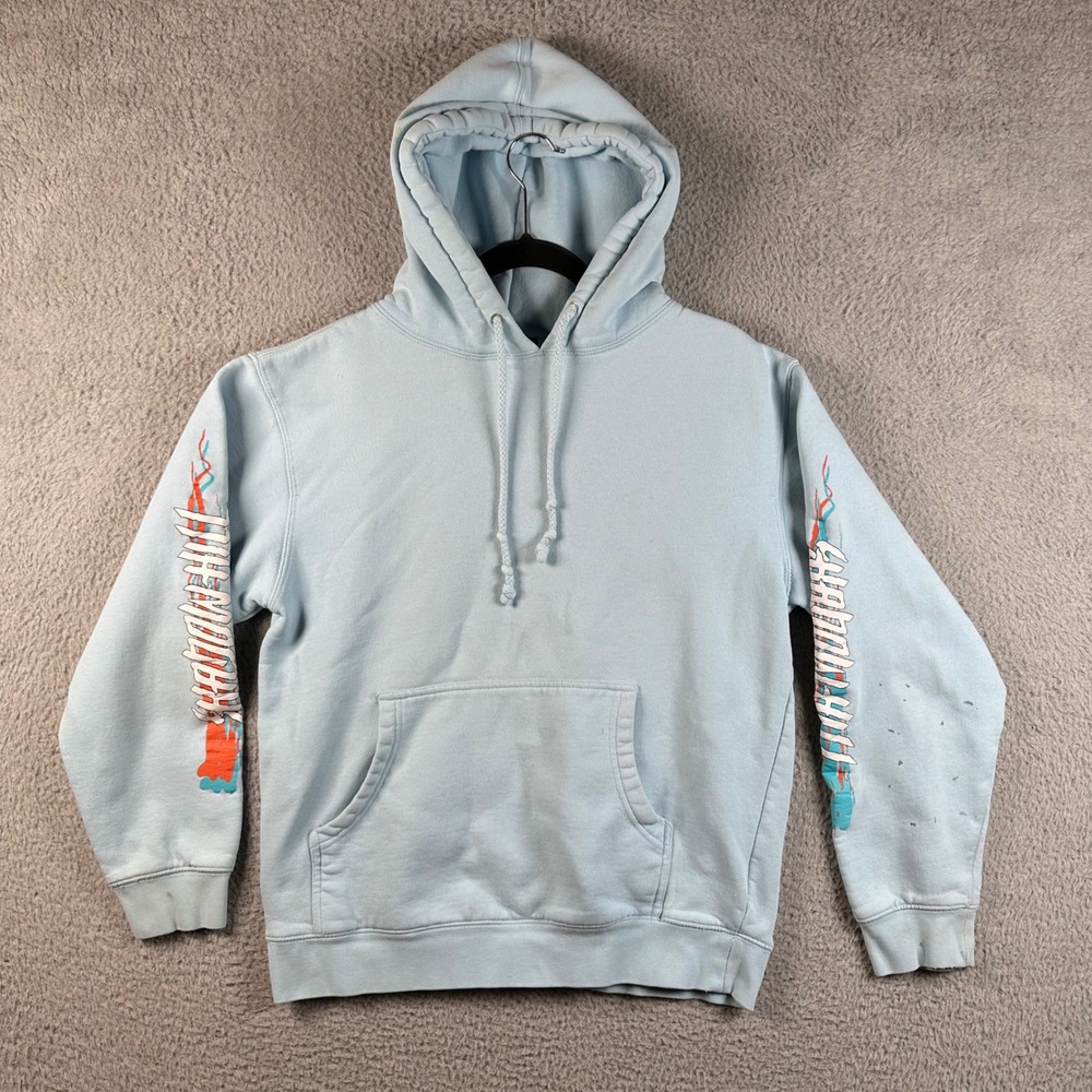 Shadow Hill USA Light Blue Graphic Sleeve Hoodie Mens S Streetwear Fleece